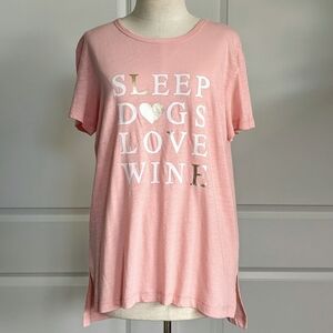 PJ Salvage Tee Sleep Dogs Love Wine Print Lounge Short Sleeve Blush Pink L NWT